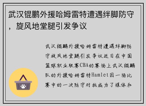 武汉锟鹏外援哈姆雷特遭遇绊脚防守，旋风地堂腿引发争议